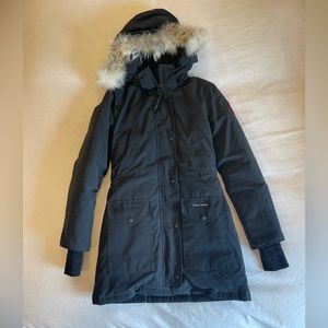 Canada Goose Trillium Parka Women Black Coyote Fur Trim Extra Small XS 6550L
